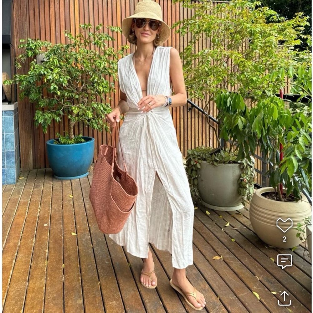 Revolve L Space Striped White Coverup